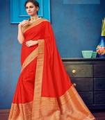   scarlet red woven silk blend saree with blouse