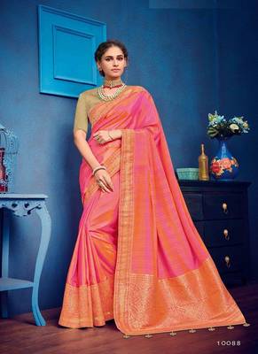Pink woven silk blend saree with blouse 1