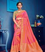 Pink woven silk blend saree with blouse