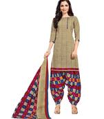 Women's Beige & Maroon Cotton Printed Unstitch Dress Material With Dupatta