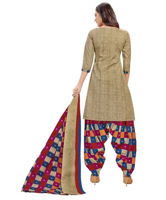 Women's Beige & Maroon Cotton Printed Unstitch Dress Material With Dupatta 2