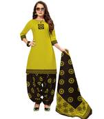 Women's Parrot Green & Black Cotton Printed Unstitch Dress Material With Dupatta