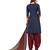 Women's Navy Blue & Red Cotton Printed Unstitch Dress Material With Dupatta