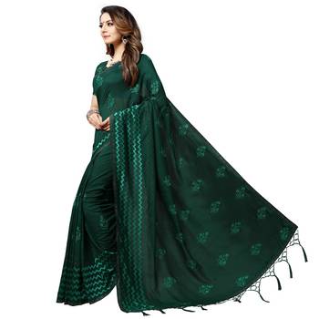 Dark green embroidered silk blend saree with blouse 2