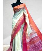 Block Printed Off White Khadi Saree