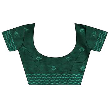 Dark green embroidered silk blend saree with blouse 4