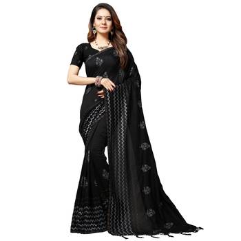 Black embroidered silk blend saree with blouse 1