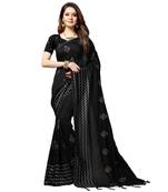 Black embroidered silk blend saree with blouse