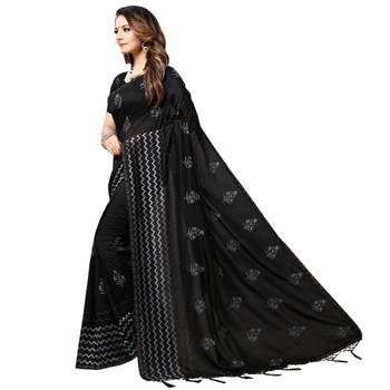 Black embroidered silk blend saree with blouse 2