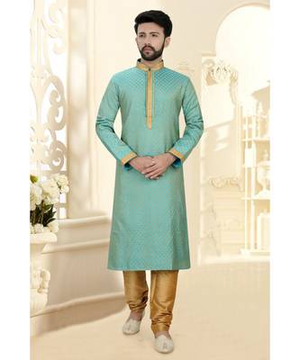 Mens Blue Jacquard Kurta Set 1