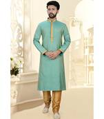 Mens Blue Jacquard Kurta Set