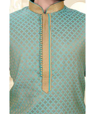 Mens Blue Jacquard Kurta Set 2