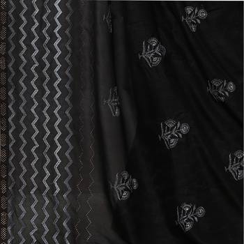 Black embroidered silk blend saree with blouse 5