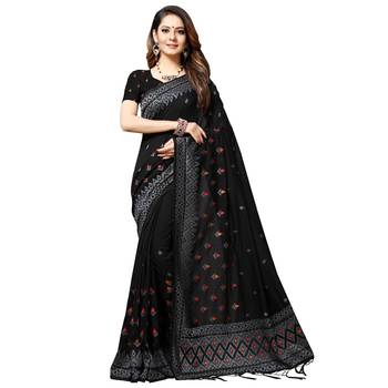 Black embroidered silk blend saree with blouse 1