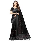 Black embroidered silk blend saree with blouse