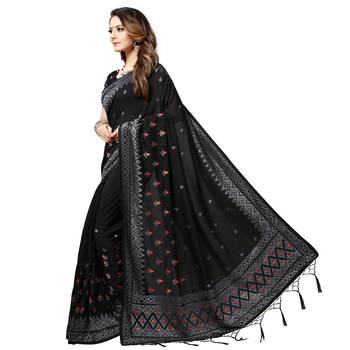Black embroidered silk blend saree with blouse 2