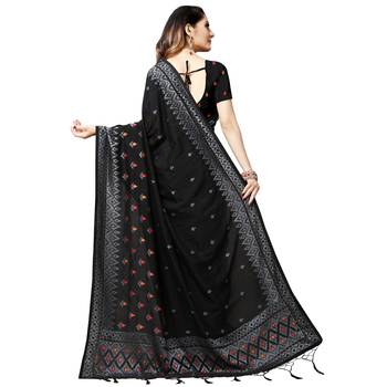 Black embroidered silk blend saree with blouse 3