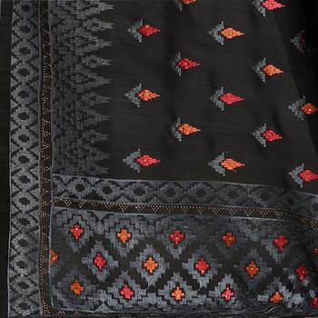 Black embroidered silk blend saree with blouse 5