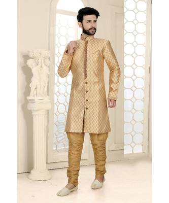 Mens Fawn Jacquard Semi Indowestern 1