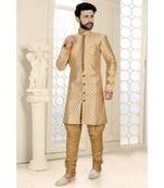 Mens Fawn Jacquard Semi Indowestern