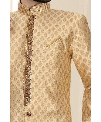 Mens Fawn Jacquard Semi Indowestern 2