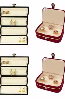 atorakushon   Velvet Combo Jewellery Box Ring Box Earrings Necklace Organiser for Women's Maroon pack of 4