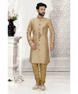 Mens Fawn Jacquard Semi Indowestern 1