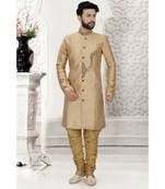 Mens Fawn Jacquard Semi Indowestern