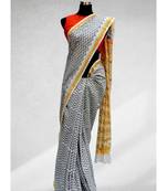 Fossil Gray Color Zigzag Pattern Tribal Designing Mal Cotton Saree