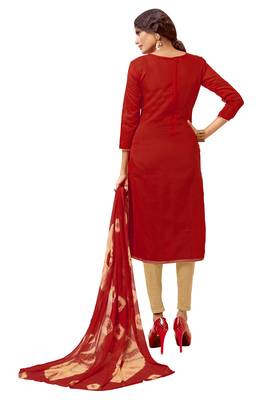 Maroon & Beige Modal Silk Embroidered Dress Material With Laheria Dupatta 2