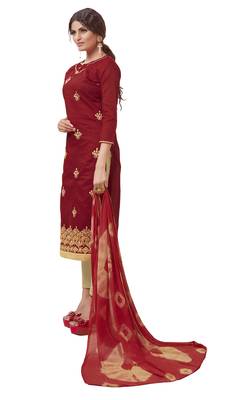 Maroon & Beige Modal Silk Embroidered Dress Material With Laheria Dupatta 3