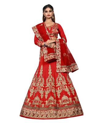 Red Silk Embroidered Lehenga Choli 1