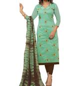 Turquoise & Brown Modal Silk Embroidered Dress Material With Laheria Dupatta