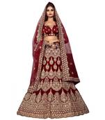 Maroon Velvet Embroidered Lehenga Choli