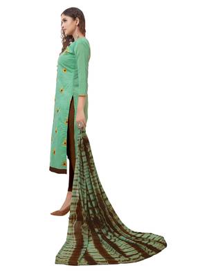 Turquoise & Brown Modal Silk Embroidered Dress Material With Laheria Dupatta 3