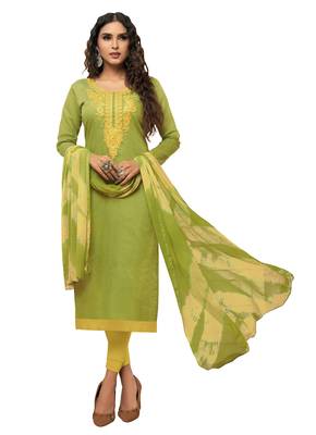 Green & Lemon Modal Silk Embroidered Dress Material With Laheria Dupatta 1