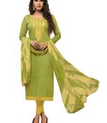 Green & Lemon Modal Silk Embroidered Dress Material With Laheria Dupatta