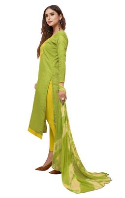 Green & Lemon Modal Silk Embroidered Dress Material With Laheria Dupatta 3