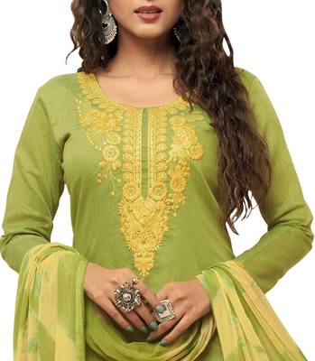 Green & Lemon Modal Silk Embroidered Dress Material With Laheria Dupatta 4