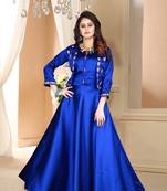 Blue Embroidered Satin Party Wear Gown