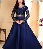 Navy Party Wear Gownblue Embroidered Satin Party Wear Gown