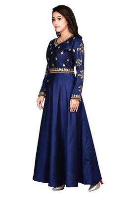 Navy Party Wear Gownblue Embroidered Satin Party Wear Gown 3