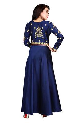 Navy Party Wear Gownblue Embroidered Satin Party Wear Gown 4