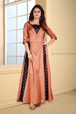 Brown Embroidered Satin Party Wear Gown 2
