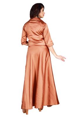 Brown Embroidered Satin Party Wear Gown 4