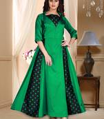 Green Embroidered Satin Party Wear Gown