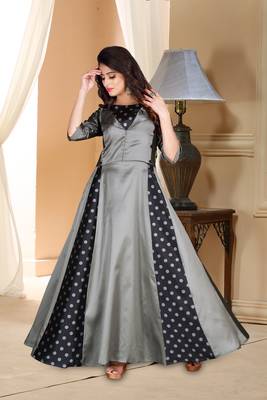 Dark Party Wear Gowngrey Embroidered Satin Party Wear Gown 1