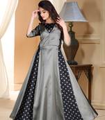 Dark Party Wear Gowngrey Embroidered Satin Party Wear Gown