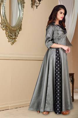 Dark Party Wear Gowngrey Embroidered Satin Party Wear Gown 3