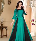 Green Embroidered Satin Party Wear Gown